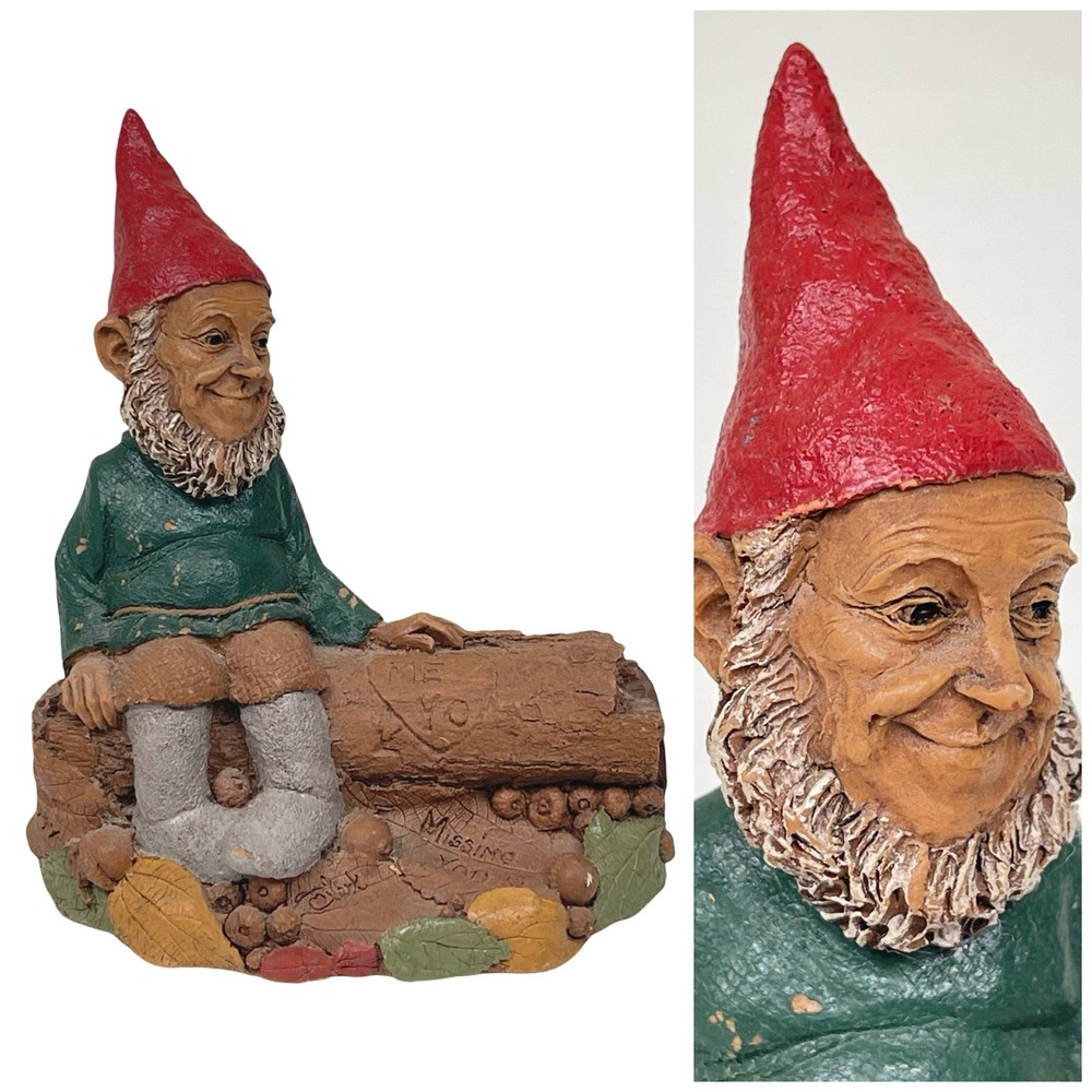 Vintage Tom Clark 1997 Missing You Gnome Figurine 5344 Red Hat Tree‎ Trunk